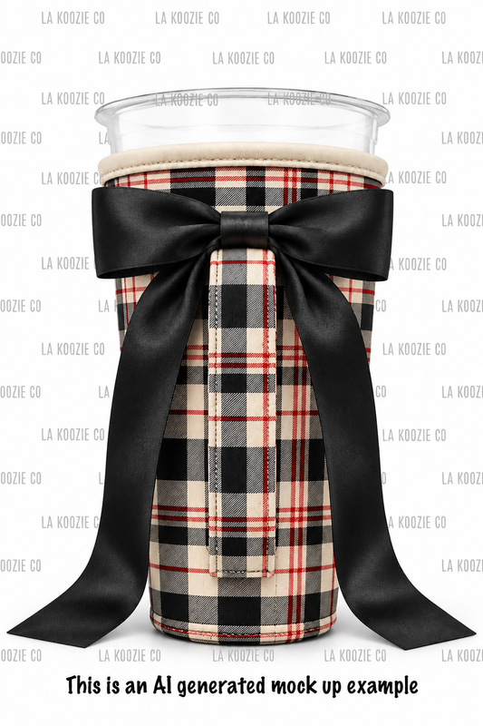 (LATE NOVEMBER PRE-ORDER) Plaid-Black,Cream & Red with handle black bow  (TALL ONLY)