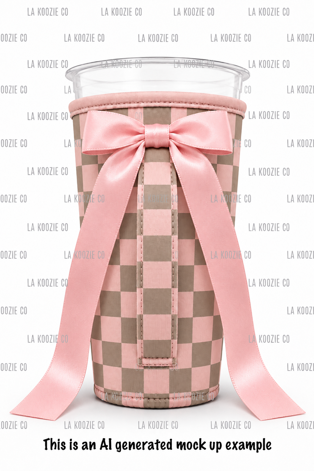 (LATE NOVEMBER PRE-ORDER) Pink & Coffee Checker with handle pink bow (TALL ONLY)