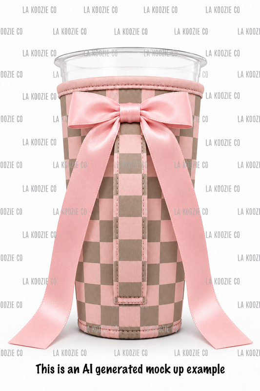 (LATE NOVEMBER PRE-ORDER) Pink & Coffee Checker with handle pink bow (TALL ONLY)