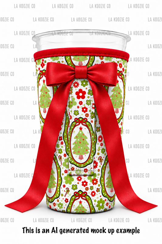 (LATE NOVEMBER PRE-ORDER) Christmas-Lime Green Tree Cameo with handle red bow  (TALL ONLY)