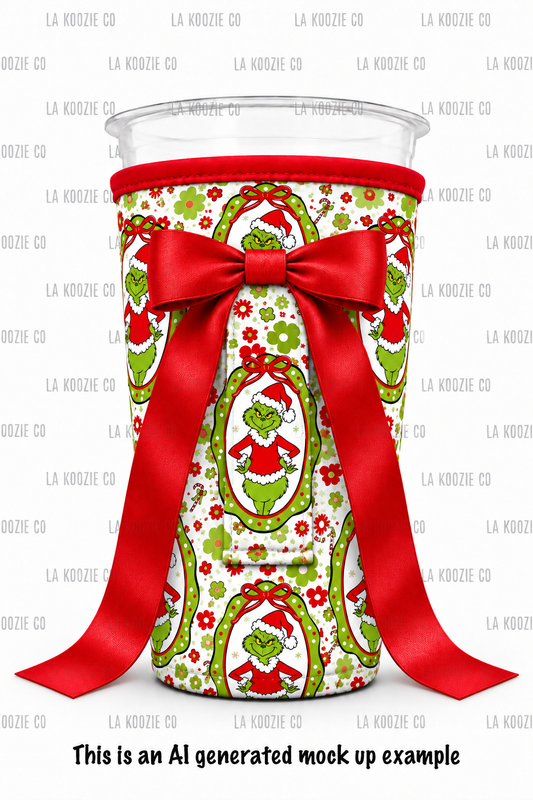 (LATE NOVEMBER PRE-ORDER) Christmas-The Mean One Cameo with handle red bow  (TALL ONLY)