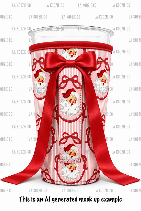 (LATE NOVEMBER PRE-ORDER) Christmas-Santa Cameo with handle red bow  (TALL ONLY)