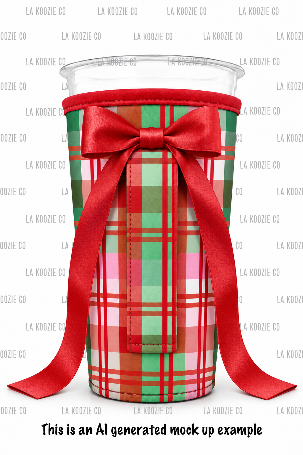 (LATE NOVEMBER PRE-ORDER) Christmas-Plaid Green, Red & Pink with red handle bow  (TALL ONLY)