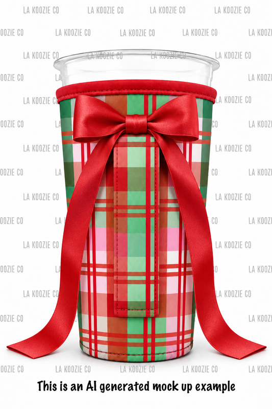 (LATE NOVEMBER PRE-ORDER) Christmas-Plaid Green, Red & Pink with red handle bow  (TALL ONLY)