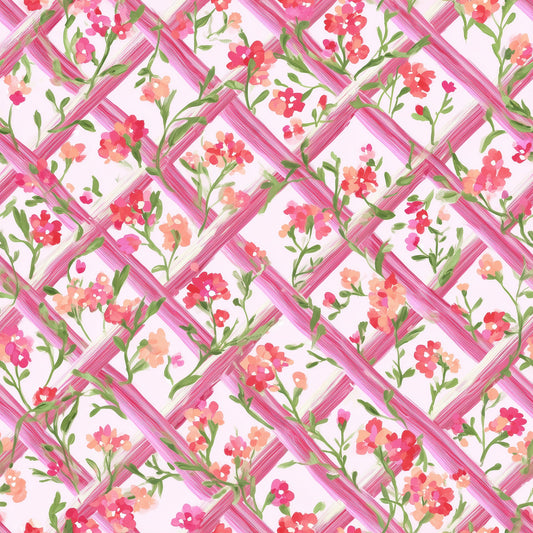 (MID AUGUST PRE-ORDER)     PINK & GREEN LATTICE FLOWERS TALL ONLY)