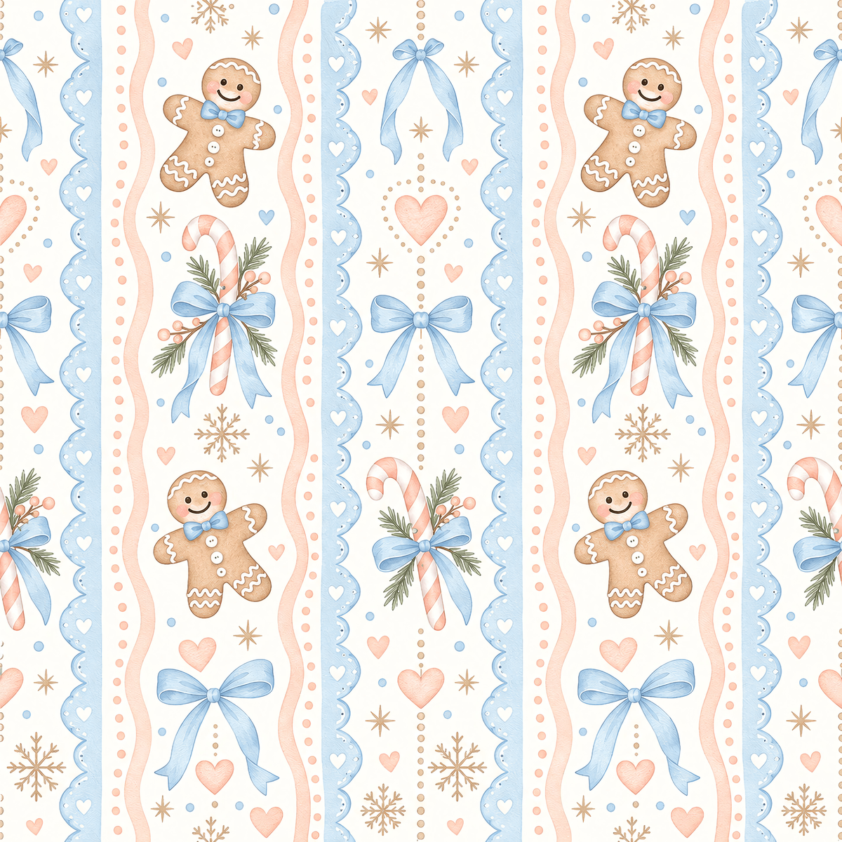 (LATE NOVEMBER PRE-ORDER) Blue Gingerbread Men & Candy Canes with handle blue bow (TALL ONLY)