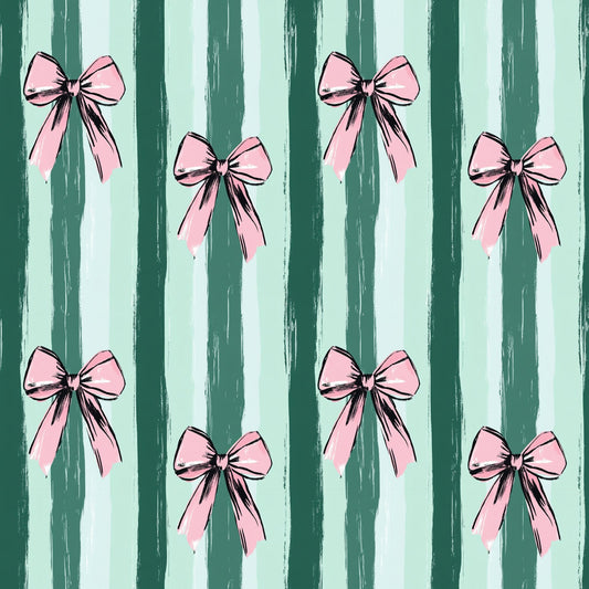 (MID OCTOBER PRE-ORDER) 
WINTERGREEN STRIPES WITH PINK BOWS (TALL ONLY)