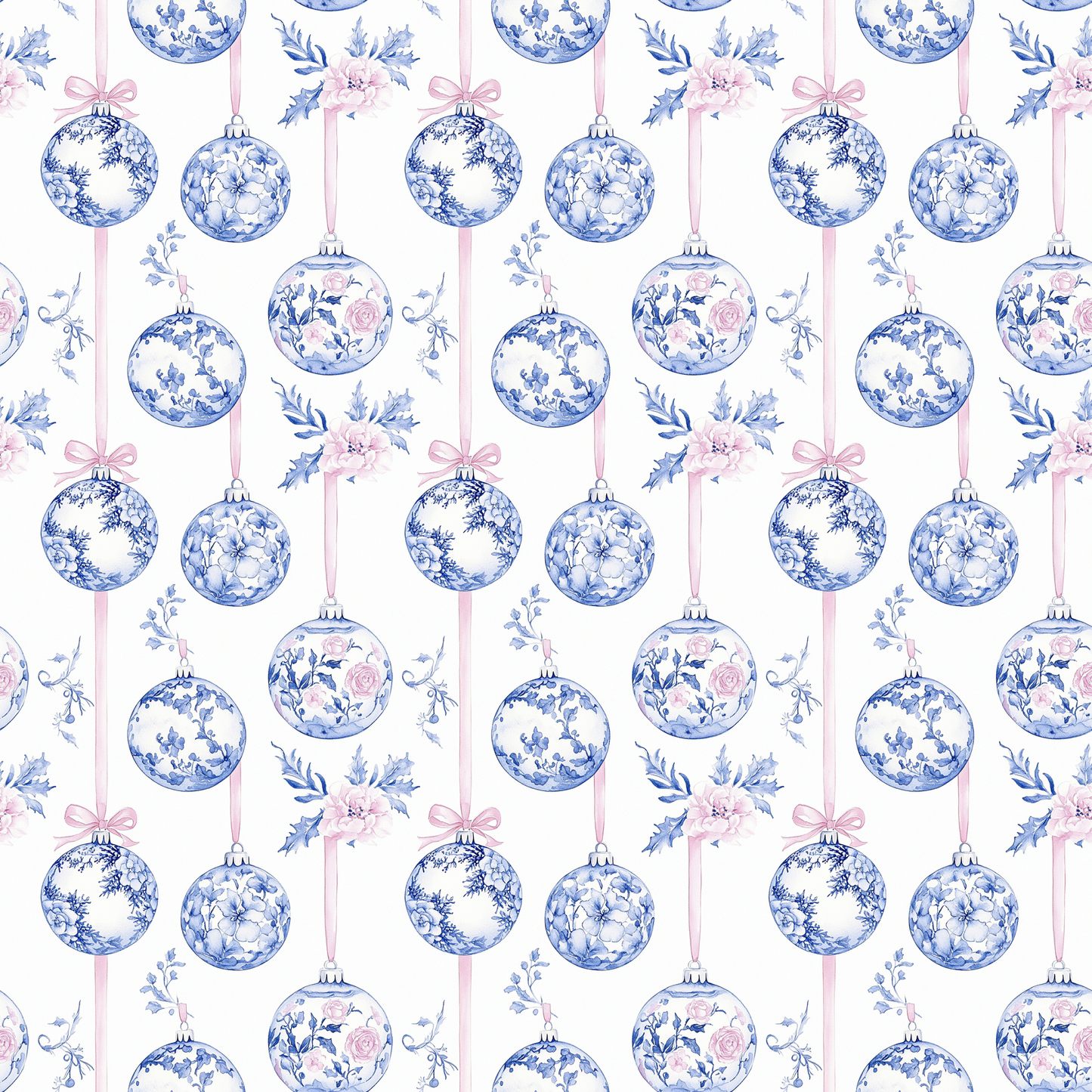 BLUE TOILE ORNAMENT WITH PINK RIBBONS (TALL)