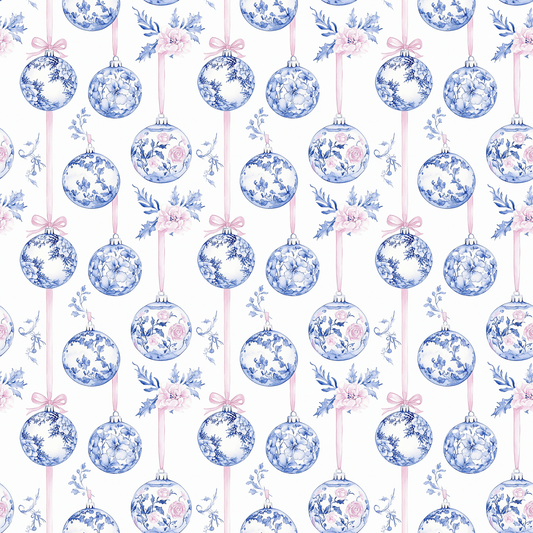 BLUE TOILE ORNAMENT WITH PINK RIBBONS (TALL)